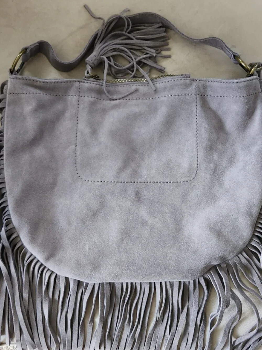 Lucky Brand Rickey Gray Suede Leather Fringe Hobo Bag NWOT
